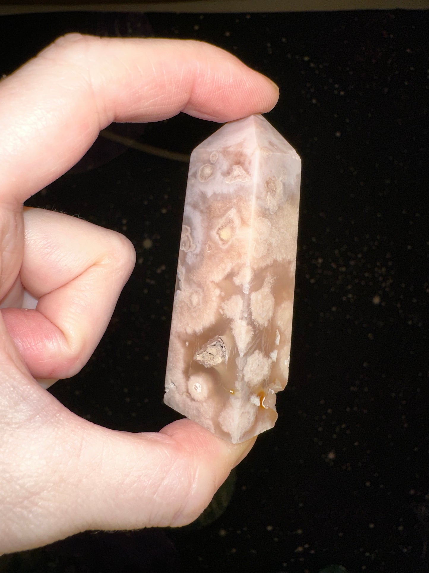 Pink Amethyst with Flower Agate Tower