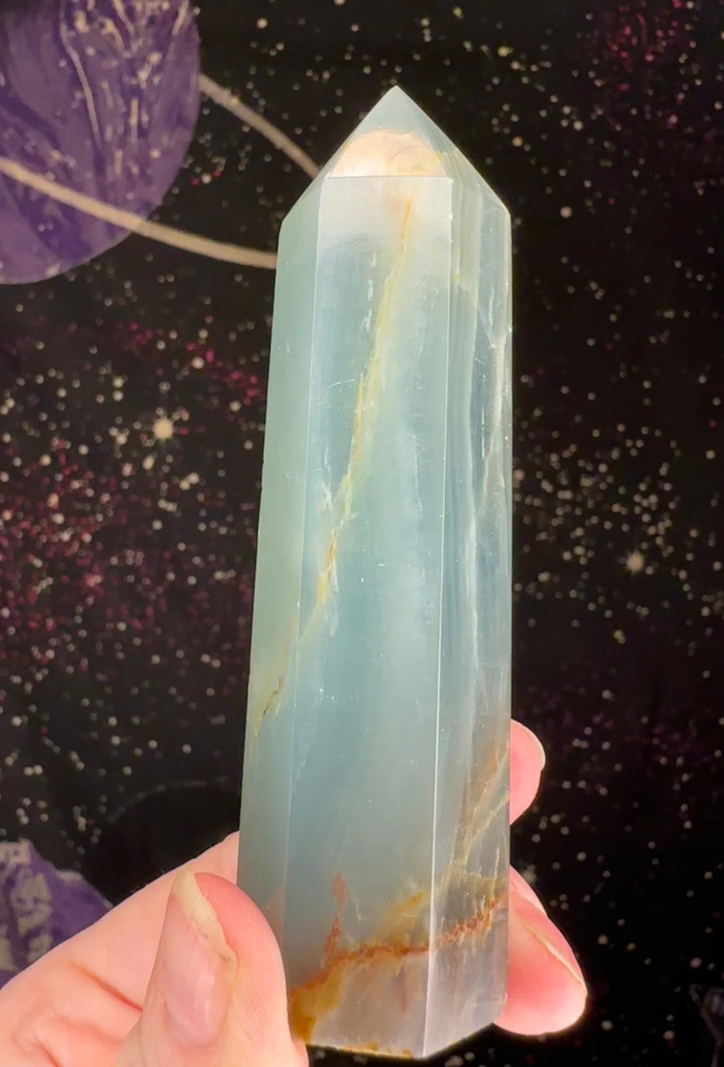 Blue Onyx/Aquatine Lemurian Calcite Tower