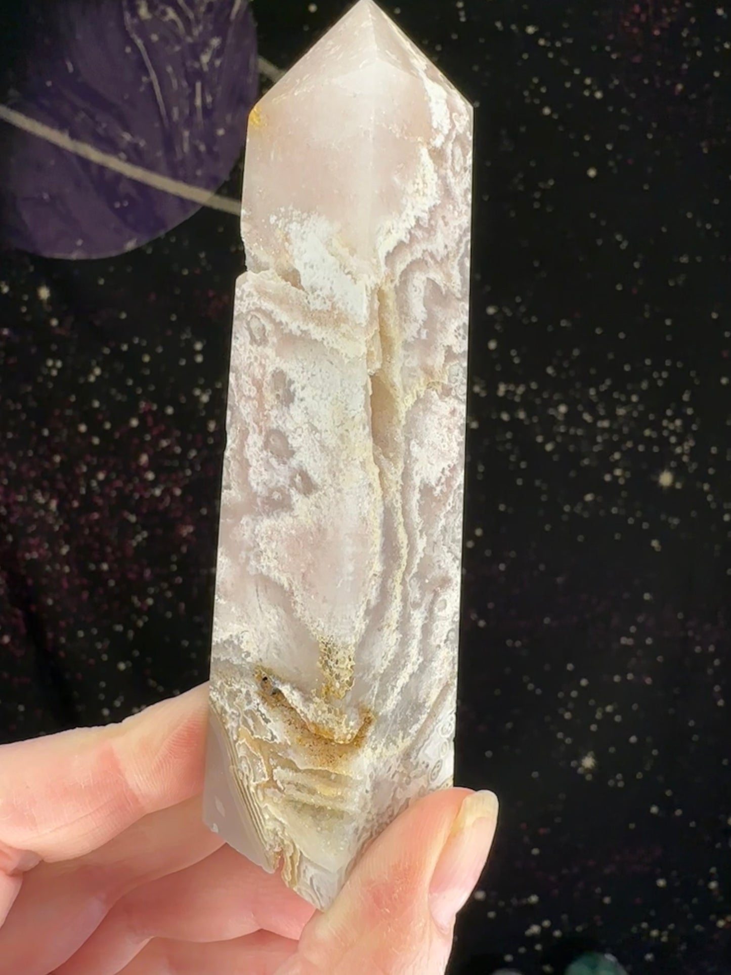 Pink Amethyst w/ Flower Agate Tower