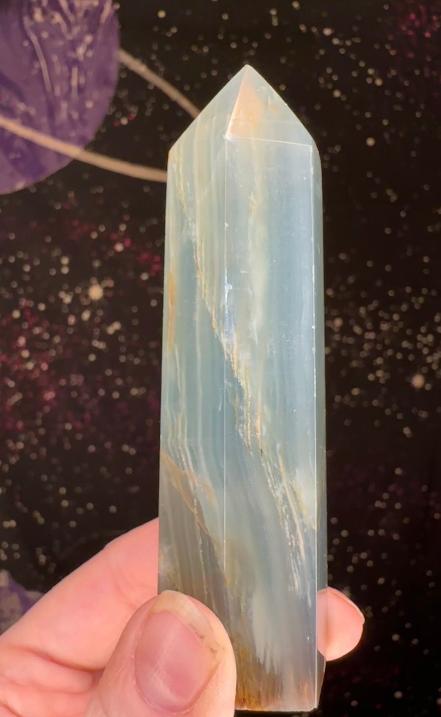 Blue Onyx/Aquatine Lemurian Calcite Tower
