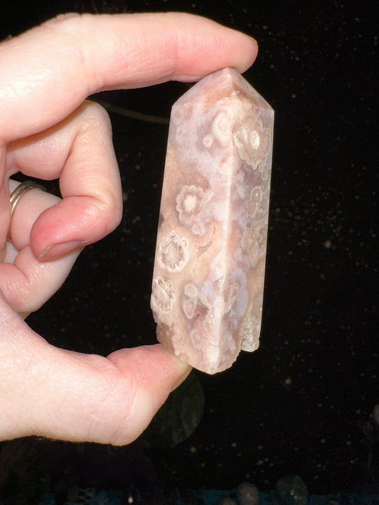 Pink Amethyst with Flower Agate Tower