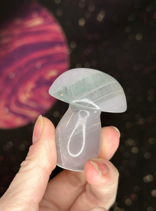 light purple fluorite mushroom with light green banding